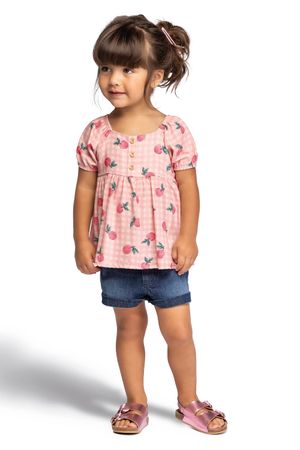 Blusa Feminina Infantil Com Botões Frutinhas Colorittá Rosa Claro
