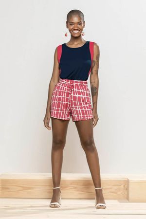 Shorts Feminino Em Malha de Viscose Estampado Marialícia Pink