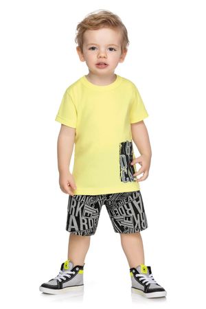 Conjunto infantil masculino camiseta e bermuda Elian Amarelo