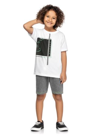Conjunto infantil masculino camiseta e bermuda Elian Branco