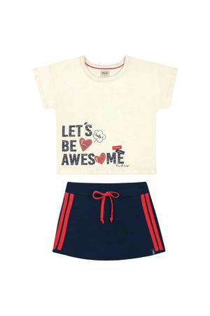 Conjunto infantil feminino blusa e shorts-saia Lovely Elian Bege