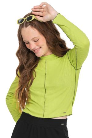 Blusa Juvenil Menina Cropped Gola Alta Beats Elian Verde