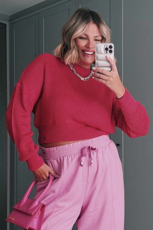 Suéter Adulto Feminino Comfy Tricô Cropped Marialícia Rosa