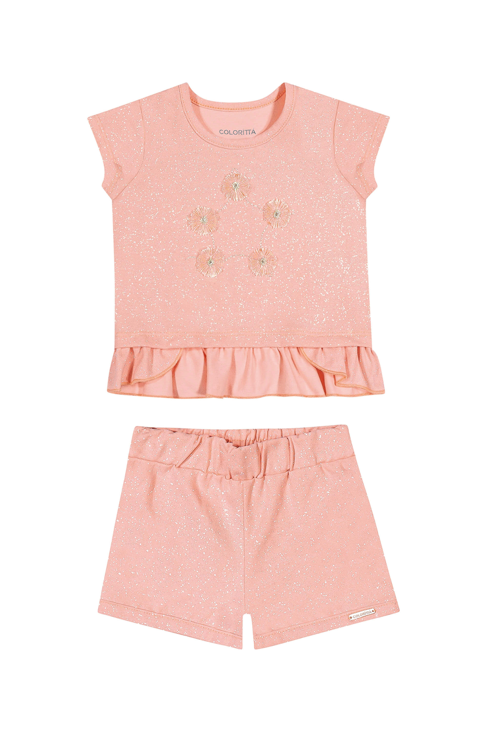 Conjunto Bebê Menina Curto com Glitter Colorittá Rosa Claro - Elian