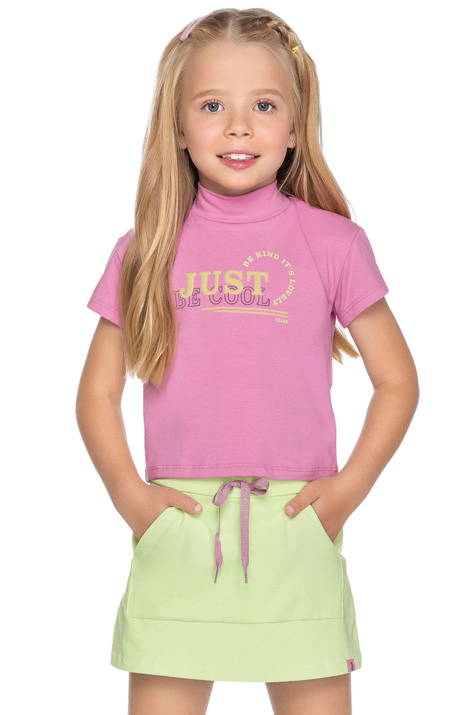 Conjunto Infantil Menina com Gola Alta Comfy Elian Rosa Claro - oi,Bem!