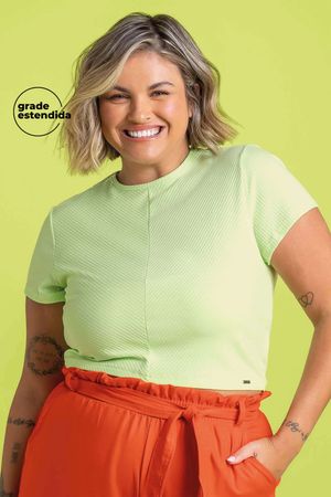 Blusa Feminina Básica com Detalhe Frontal Marialícia Verde Claro