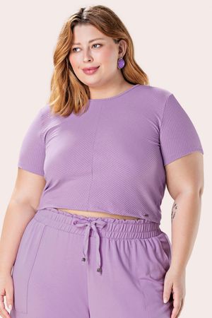 Blusa Feminina Básica Canelada com Detalhe Frontal Marialícia Lilás