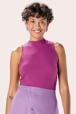 Regata Feminina Básica Canelada Gola Alta Marialícia Roxo