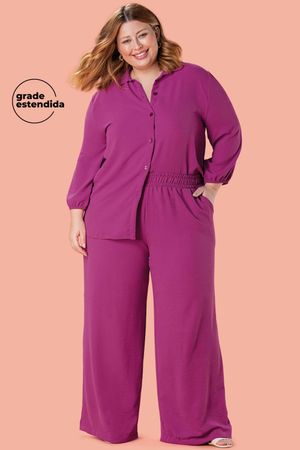 Calça Feminina Pantalona com Elástico Marialícia Rosa