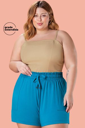 Short Feminino Curto Cós Alto Marialícia Azul