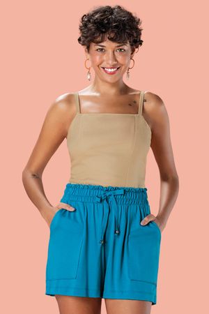 Short Feminino Curto Cós Alto Marialícia Azul