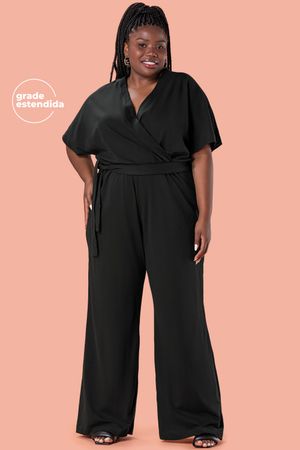 Macacão Feminino Transpassado Moderno Marialícia Preto