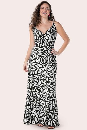 Vestido Feminino Longo Transpassado Marialícia Preto