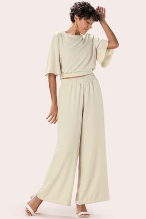 Blusa Feminina Texturizada com Elástico Marialícia Bege