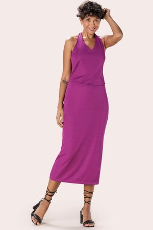 Saia Feminina Midi com Fenda Marialícia Rosa