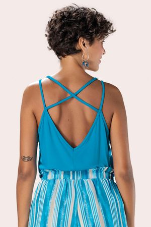 Regata Feminina Alças Transpassadas Marialícia Azul