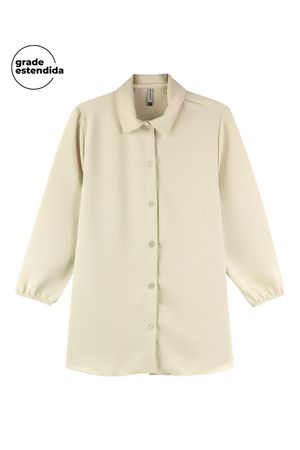 Camisa Feminina Alongada Manga Bufante Marialícia Bege