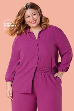 Camisa Feminina Alongada Manga Bufante Marialícia Rosa