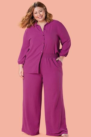 Camisa Feminina Alongada Manga Bufante Marialícia Rosa