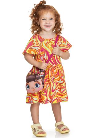 Vestido Infantil Menina Fun Curto Estampado com Bolsa Elian Verde