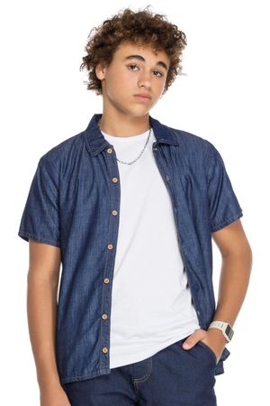Camisa Juvenil Menino Beats Jeans com Botões Elian Azul Marinho