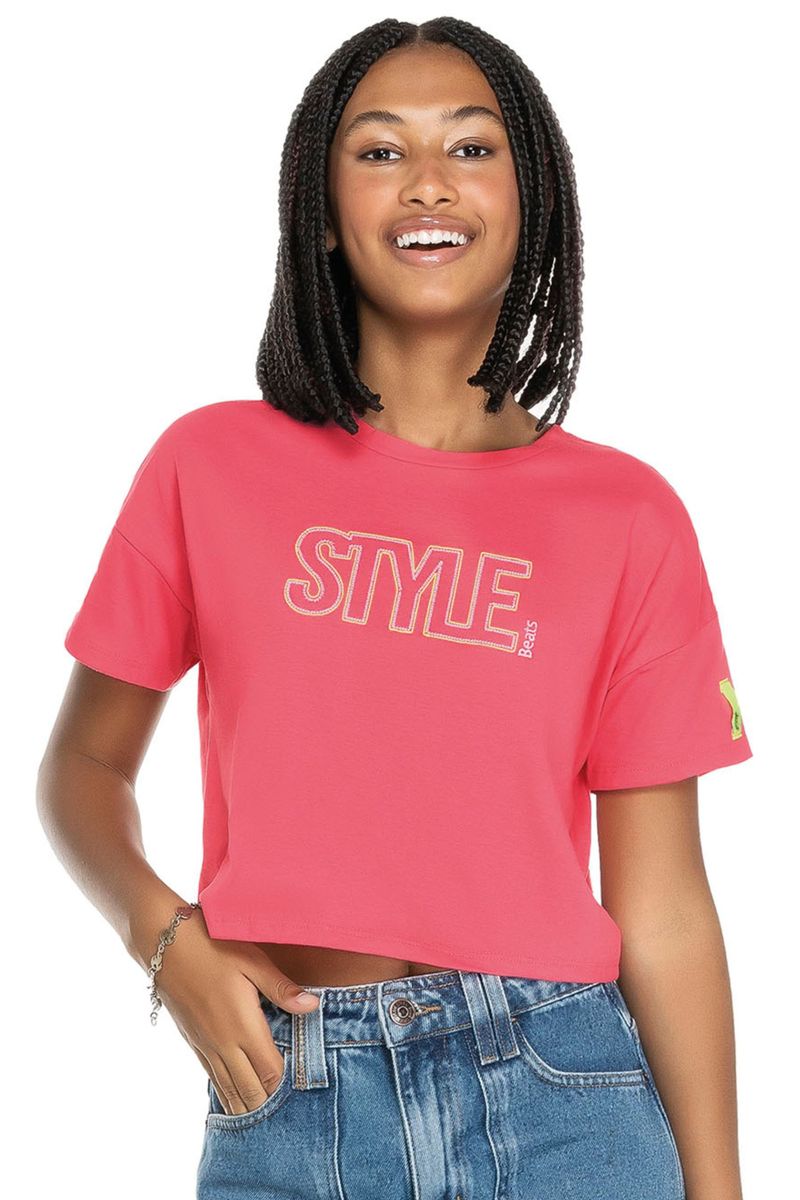 Blusa Juvenil Menina Beats Style Cropped Elian Rosa - oi,Bem!