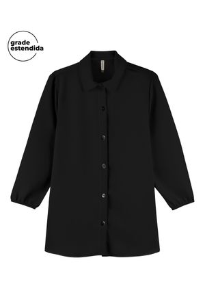 Camisa Feminina Alongada Manga Bufante Marialícia Preto