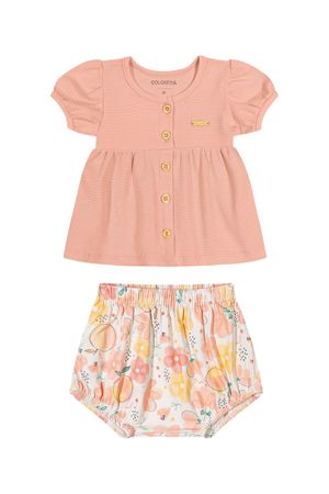 Conjunto Bebê Menina Estampado Florzinha e Frutas Colorittá Laranja Claro