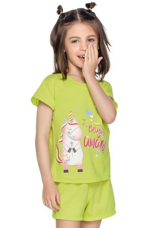 Pijama Infantil Menina Acredite em Unicórnios Elian Verde