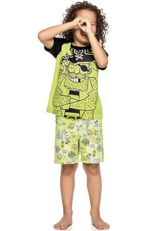 Pijama Infantil Menino Estampado Pirata Brilha no Escuro Elian Verde