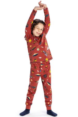 Pijama Infantil Menino Hora do Soninho Space Explorer Elian Laranja