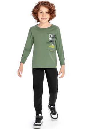 Camiseta Infantil Menino Estampada Skate Elian Verde