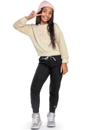 Blusão Infantil Menina Moletom Shine Girl Elian Bege