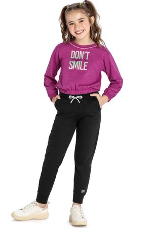 Calça Infantil Menina em Moletom com Lurex Elian Preto