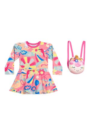 Vestido Infantil Menina Fun com Bolsa Unicórnio Elian Rosa