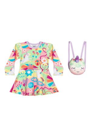 Vestido Infantil Menina Fun com Bolsa Unicórnio Elian Lilás
