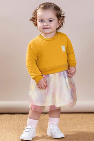 Vestido Bebê Menina Sublimação com Tule Colorittá Amarelo