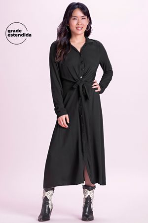 Vestido Feminino Midi com Amarração Marialícia Preto