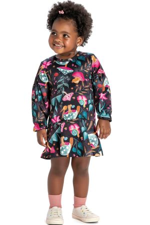 Vestido Infantil Menina Curto Cogumelo Elian Preto