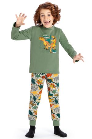 Pijama Infantil Menino Hora do Soninho Dino Danger Elian Verde