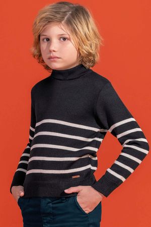 Suéter Infantil Menino Tricô Listrado Colorittá Azul Marinho
