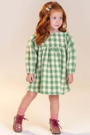Vestido Infantil Menina Xadrez Peluciado Colorittá Bege