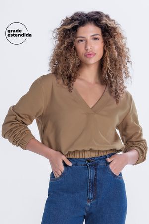 Blusão Feminino de Moletom Felpado Marialícia Marrom Claro