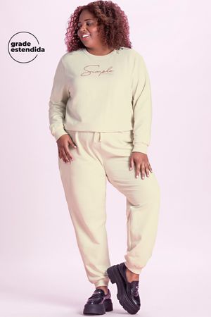 Calça Feminina de Moletom Jogger Marialícia Bege