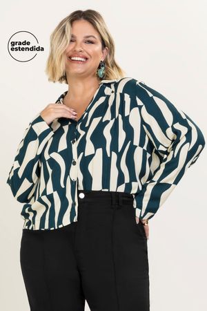 Camisa Feminina Estampada Marialícia Verde Escuro