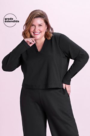 Blusa Feminina Decote V Marialícia  Preto