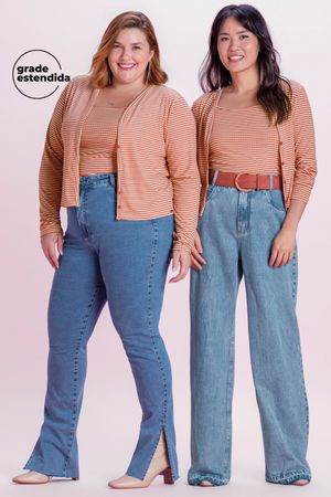 Conjunto Feminino Cardigan com Regata Listrado Marialícia  Rosa
