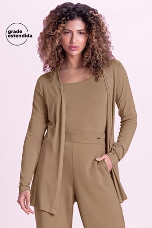 Conjunto Feminino Cardigan e Regata Marialícia Marrom Claro