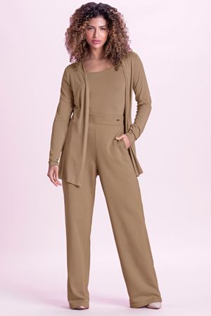Conjunto Feminino Cardigan e Regata Marialícia Marrom Claro