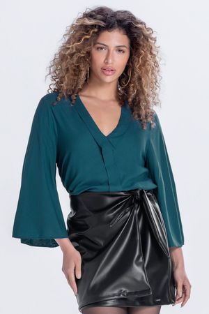 Blusa Feminina Manga Ampla Marialícia Verde Escuro